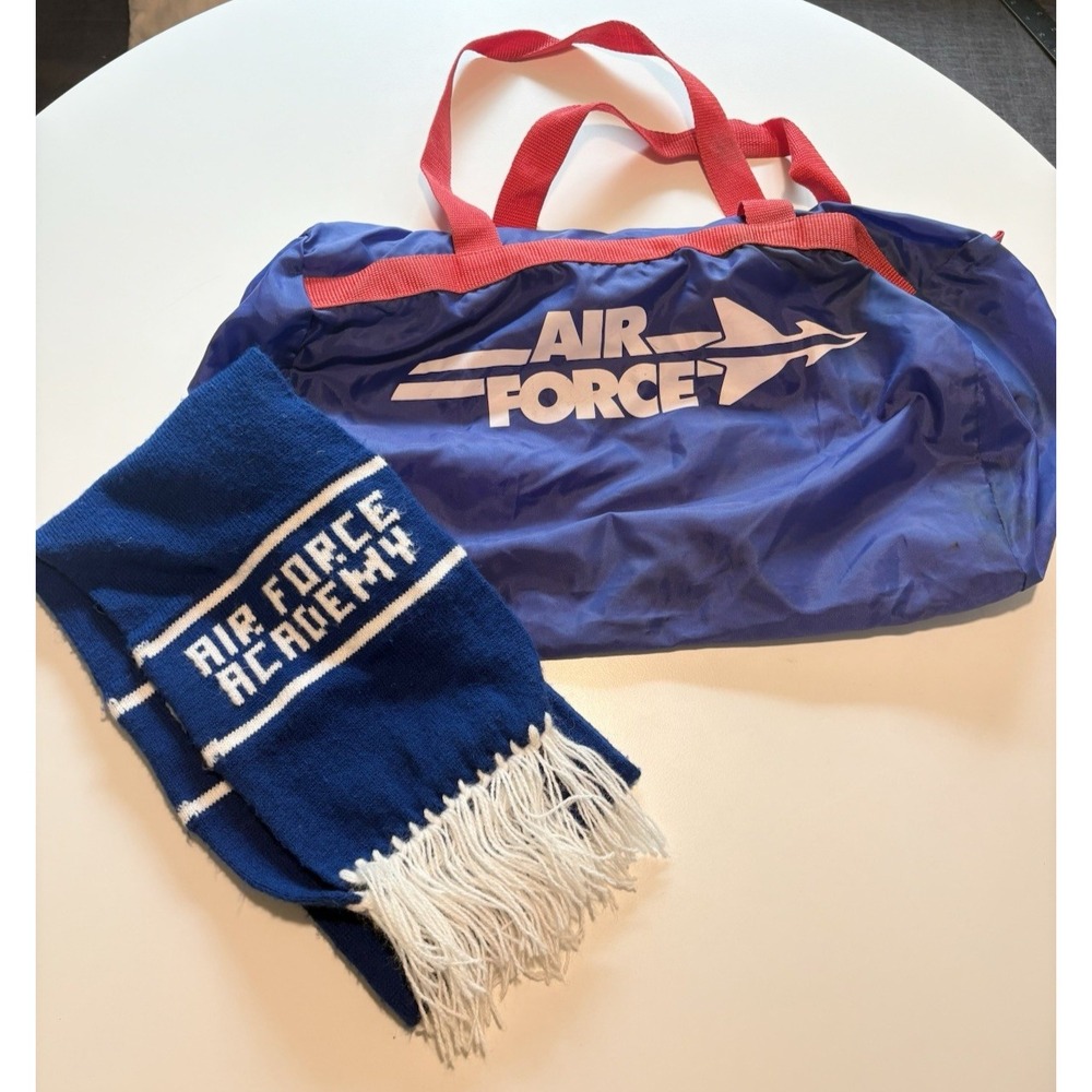 Vintage Air Force Blue Duffel Bag & Air Force Academy Knit Scarf‎ Blue Retro